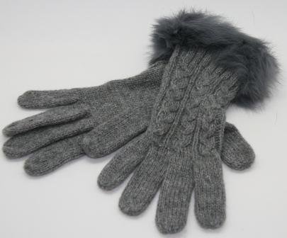 Strik handsker i gr med kanin pels. One size. (lidt sm)