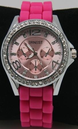 Smart ur, med pink gummirem, lyserd ur skive og simili kant