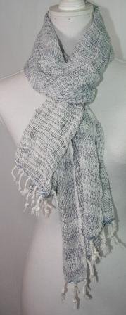 Hvidt og gråt groft vævet bomulds tørklæde. Str. 50 x 170 cm