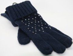 Mørkeblå strik handsker med nitter.