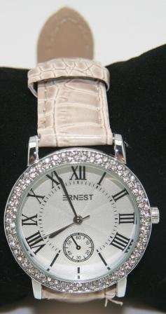 Beige kunslder rem, med elegant rund urskive, med similikant
