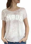 Rosa camouflagen farvet  T-shirt, med tekst og kranie 